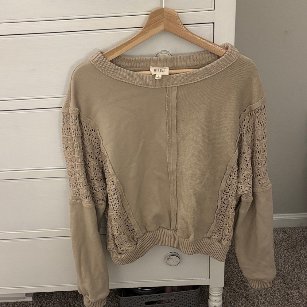 BiBi Beige Sweater with Crochet Sleeves - Picture 3 of 7
